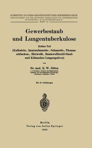 Gewerbestaub und Lungentuberkulose: Dritter Teil: (Kalkstein-, Quarzschamotte-, Schamotte-, Thomasschlacken-, Bleiweiß-, Baumwolltextil-Staub und Kühnsches Lungenpulver) de K.W. Jötten