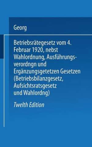 Betriebsrätegesetz: vom 4. Februar 1920 nebst Wahlordnung, Ausführungsverordnungen und Ergänzungsgetetzen (Betriebsbilanzgesetz, Aufsichtsratsgesetz und Wahlordnung) de Georg Flatow