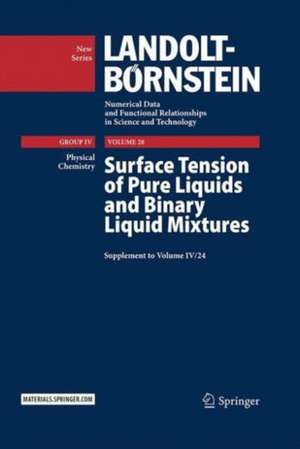 Surface Tension of Pure Liquids and Binary Liquid Mixtures: Supplement to Volume IV/24 de M. D. Lechner