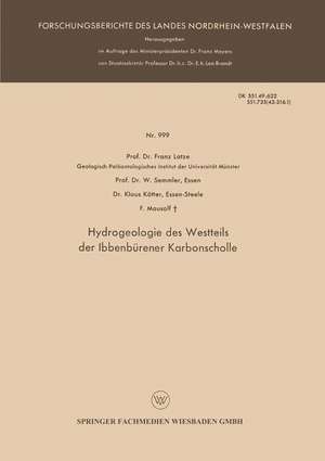 Hydrogeologie des Westteils der Ibbenbürener Karbonscholle de Franz Lotze