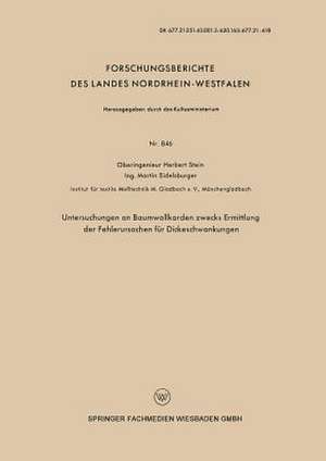 Untersuchungen an Baumwollkarden zwecks Ermittlung der Fehlerursachen für Dickeschwankungen de Herbert Stein