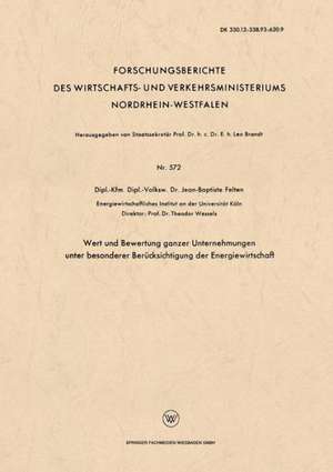 Wert und Bewertung ganzer Unternehmungen unter besonderer Berücksichtigung der Energiewirtschaft de Jean-Baptiste Felten