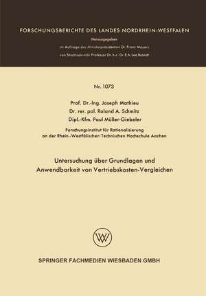 Untersuchung über Grundlagen und Anwendbarkeit von Vertriebskosten-Vergleichen de Joseph Mathieu