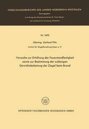 Versuche zur Erhöhung der Feuerstandfestigkeit sowie zur Bestimmung der zulässigen Gewichtsbelastung der Ziegel beim Brand de Gerhard Piltz