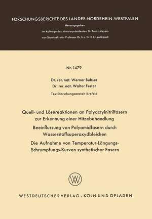 Quell- und Lösereaktionen an Polyacrylnitrilfasern zur Erkennung einer Hitzebehandlung. Beeinflussung von Polyamidfasern durch Wasserstoffsuperoxydbleichen. Die Aufnahme von Temperatur-Längungs-Schrumpfungs-Kurven synthetischer Fasern de Werner Bubser