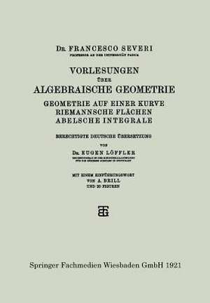 Vorlesungen über Algebraische Geometrie: Geometrie auf einer Kurve Riemannsche Flächen Abelsche Integrale de Dr. Francesco Severi