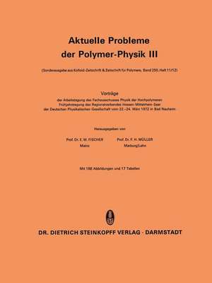 Aktuelle Probleme der Polymer-Physik III: Vorträge der Arbeitstagung des Fachausschusses Physik der Hochpolymeren Frühjahrstagung des Regionalverbandes Hessen-Mittelrhein-Saar der Deutschen Physikalischen Gesellschaft vom 22.–24. März 1972 in Bad Nauheim de E. W. Fischer