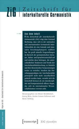 Zeitschrift F?r Interkulturelle Germanistik (Journal of Intercultural German Studies): Vol. 7, Issue 1/2016 de Dieter Heimböckel