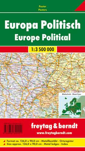 Europa politisch 1 : 3 500 000. Poster-Karte mit Metallbestäbung