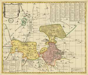 Historische Karte: Ämter Dahme und Jüterbog mit der Graftscheft Baruth in dem Gebiet Seyda, Potsdam, Luckau und Märkisch Buchholz 1760 (Plano) de Peter (der Jüngere) Schenk