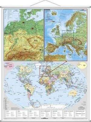 Deutschsprachige Länder, Europa und die Welt, physisch. Großformat mit Metallstäben