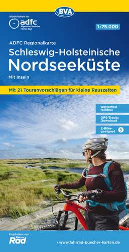 ADFC-Regionalkarte Schleswig-Holsteinische Nordseeküste mit Inseln, 1:75.000, mit Tagestourenvorschlägen, reiß- und wetterfest, E-Bike-geeignet, GPS-Tracks Download de Allgemeiner Deutscher Fahrrad-Club e. V. (ADFC)