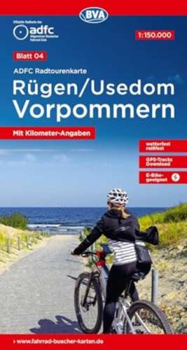 ADFC-Radtourenkarte 4 Rügen/Usedom Vorpommern 1:150.000, reiß- und wetterfest, E-Bike geeignet, GPS-Tracks Download, mit Kilometer-Angaben de Allgemeiner Deutscher Fahrrad-Club e. V. (ADFC)