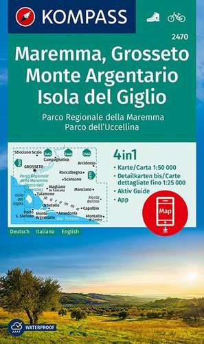 Maremma, Grosseto, Monte Argentario, Isola del Giglio 1:50 000 de Kompass-Karten Gmbh