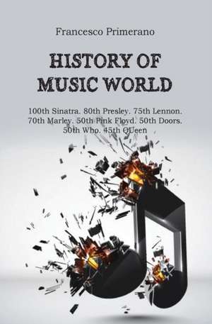 History of music world. 100th Sinatra. 80th Presley. 75th Lennon. 70th Marley. 50th Pink Floyd. 50th Doors. 50th Who. 45th Queen de Francesco Primerano