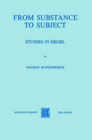 From Substance to Subject: Studies in Hegel de Nathan Rotenstreich