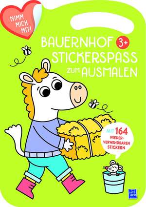 Bauernhof Stickerspaß zum Ausmalen 3+ (Cover grün, Pferd)