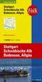 Falk Regionalkarte 15. Stuttgart, Schwäbische Alb, Bodensee, Allgäu. 1 : 150 000