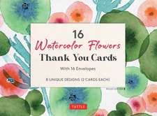 16 Thank You Cards Watercolor Flowers: 4 1/2 x 3 inch blank cards in 8 Lovely Designs (2 each) with 16 Envelopes