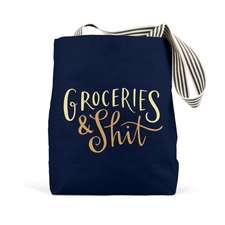 Emily McDowell & Friends Groceries & Shit (Navy) Tote Bags