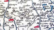 Landkarte. Die Länder Thüringen und Sachsen 1570